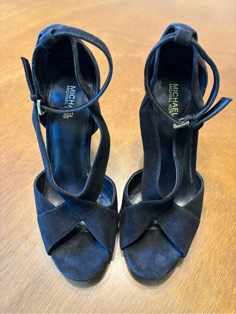 Michael Kors Black Suede Crisscross Ankle-Strap Heels